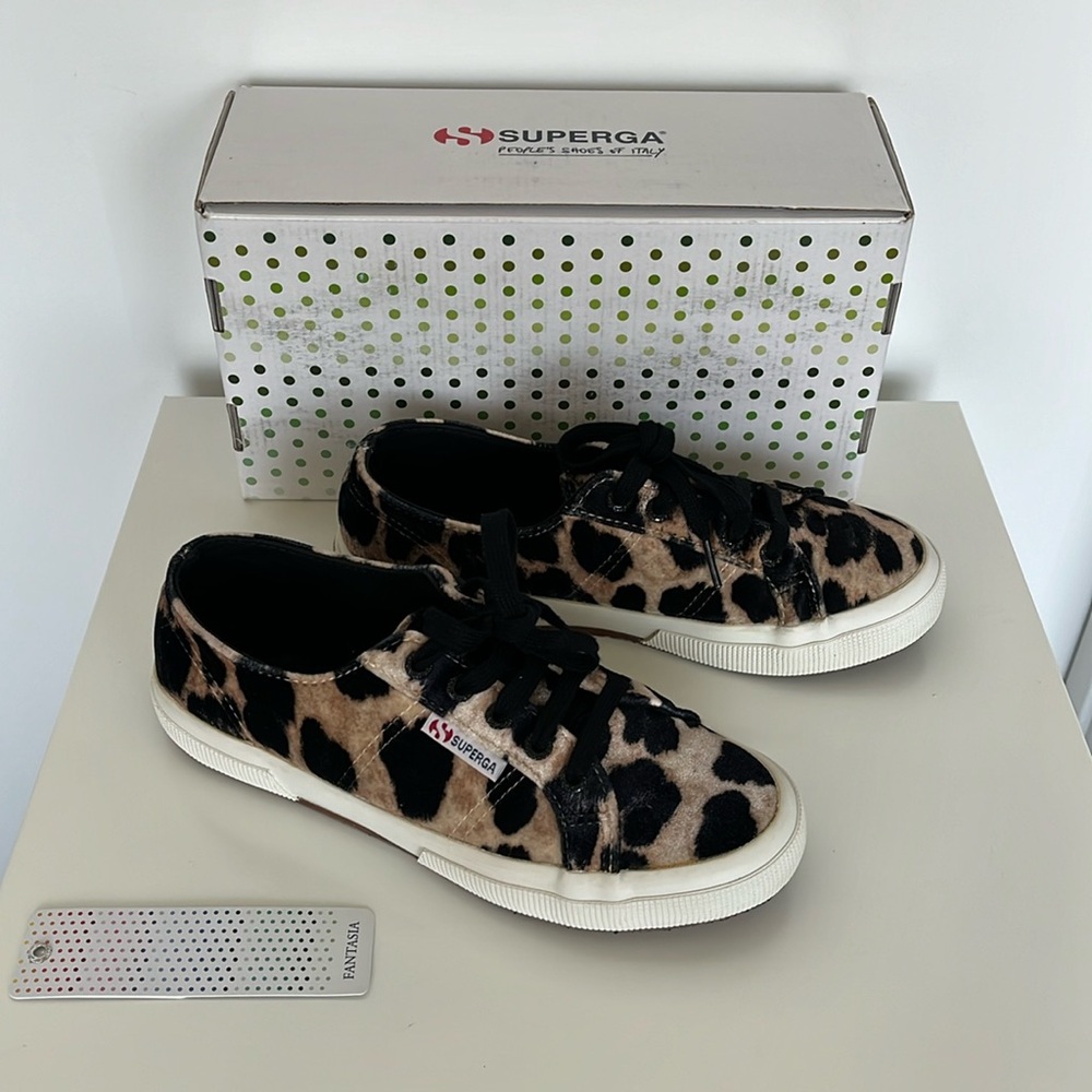 Superga Velvet Leopard Print Sneakers